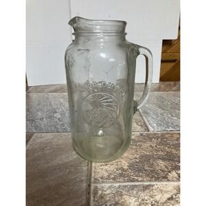 Golden Harvest Glass Pitcher 2 Quart Embossed Cornucopia Farmhouse Clear Vintage